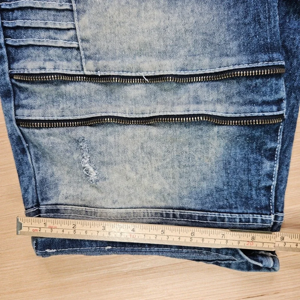 Southpole‎ Y2K Moto Biker Flex Denim Shorts 32 Zip Knee Panel Streetwear Acid
